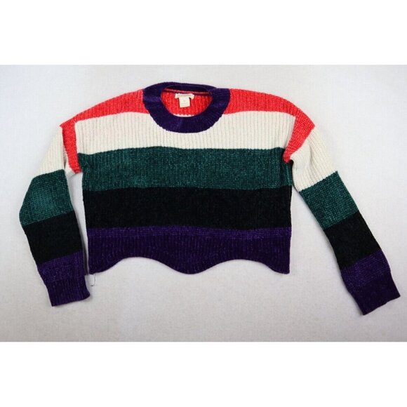 LUV LANE - WOMEN'S STRIPED SOFT CHENILLE CROPPED PULLOVER SWEATER - SIZE S - Picture 3 of 7